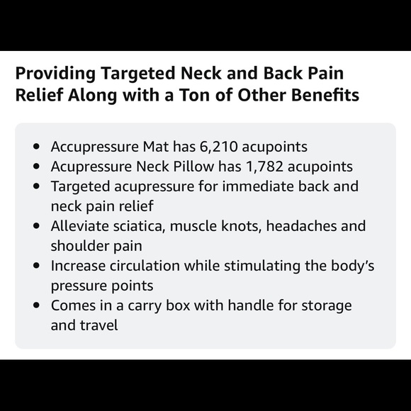NAYOYA Neck and Back Pain Relief - Acupressure Mat and Neck Pillow Set - Picture 4 of 5